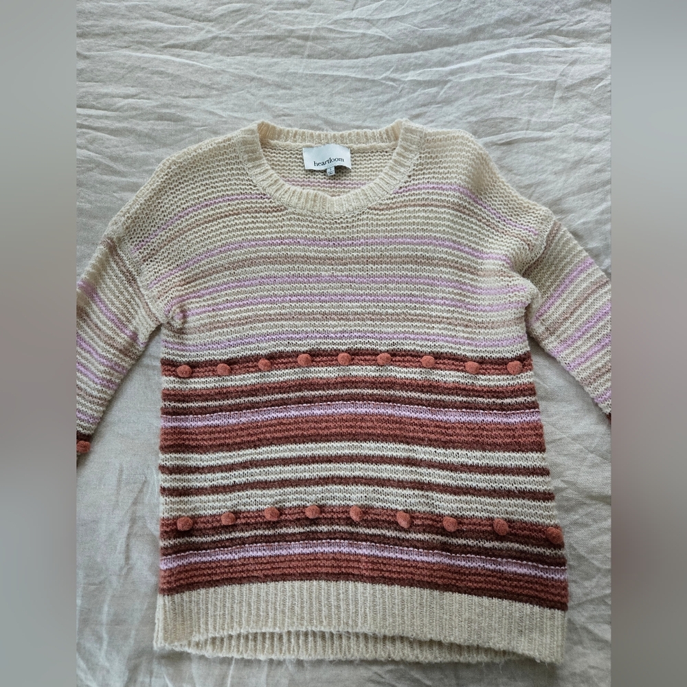 Women's Striped Bobble Sweater - Cream and Pink